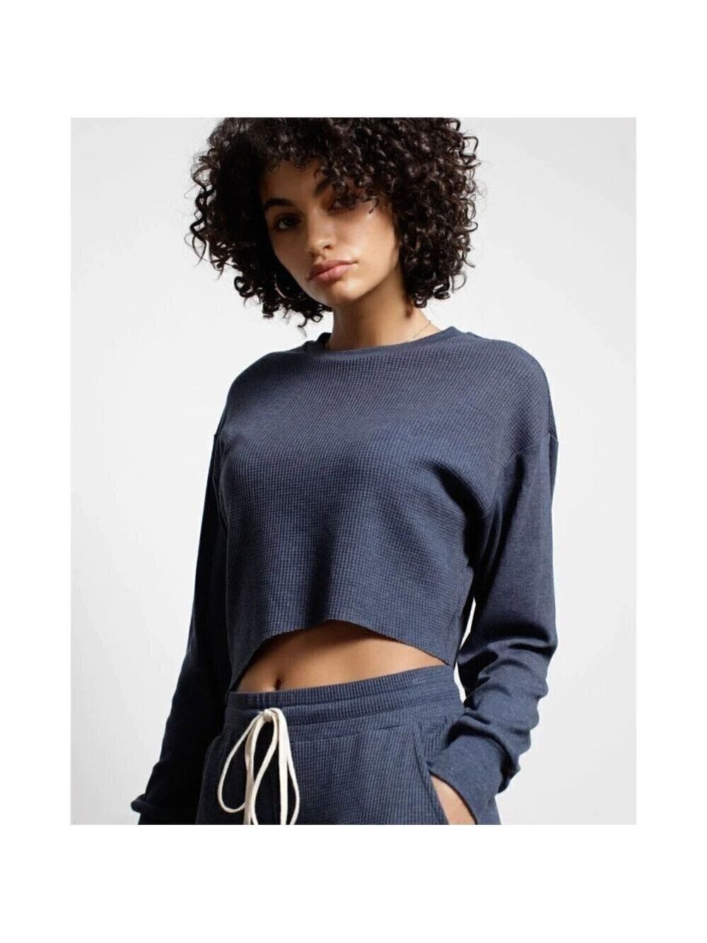 Twenty Montreal BNWOT womens waffle blue long sleeve top sz Medium asymetrical